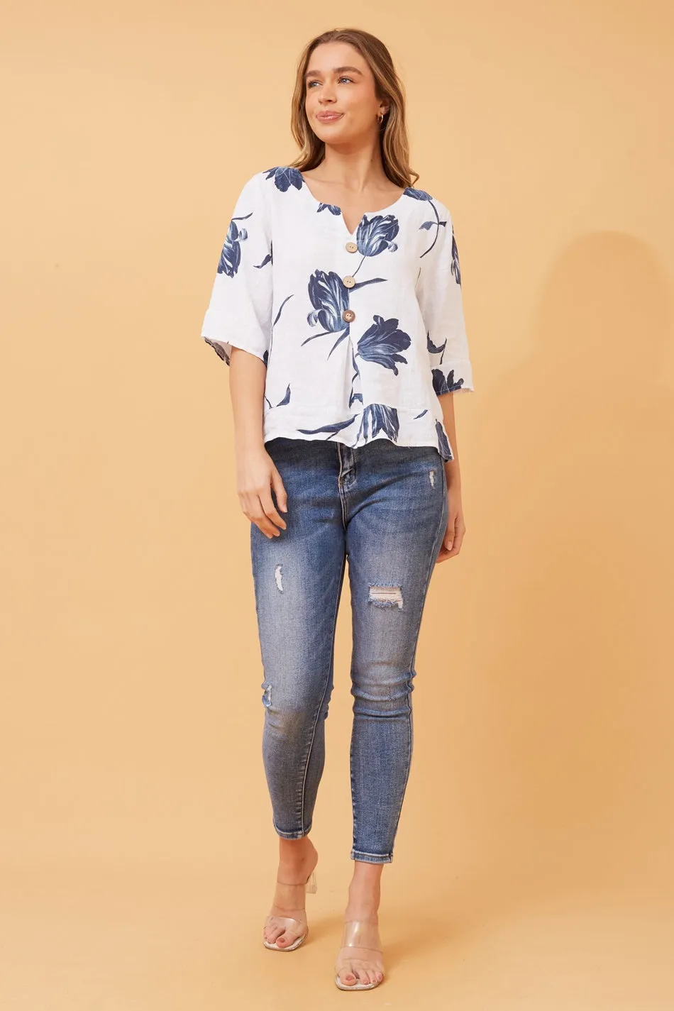 ETNA FLORAL LINEN TOP