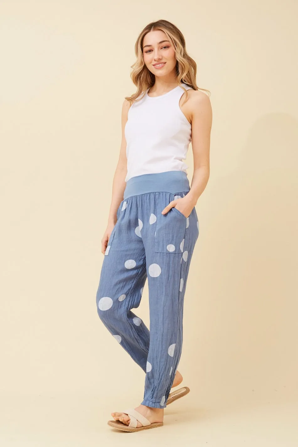 FINN POLKA DOT LINEN PANTS