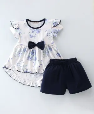 Floral Frilled High Low Top Short Set