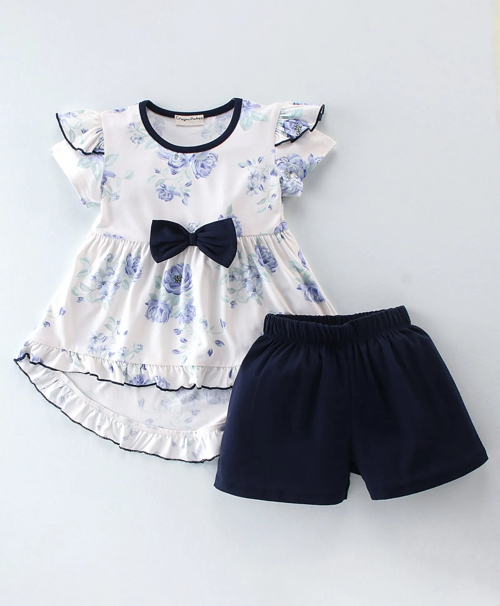 Floral Frilled High Low Top Short Set