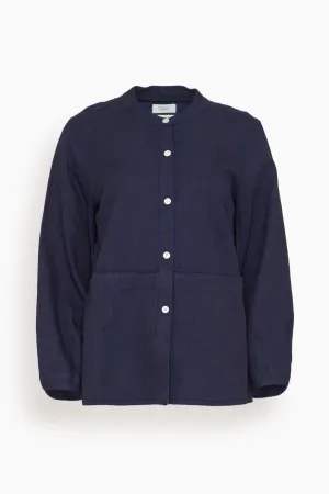 Front Pocket Soft Cotton Linen Twill Shirt in Indigo