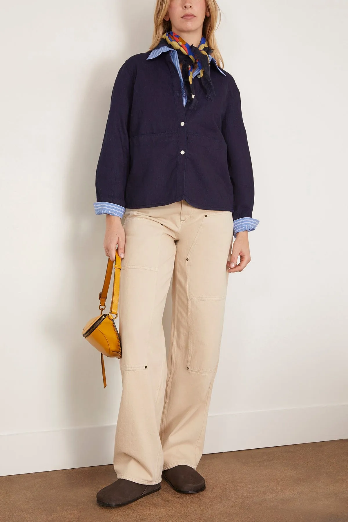 Front Pocket Soft Cotton Linen Twill Shirt in Indigo