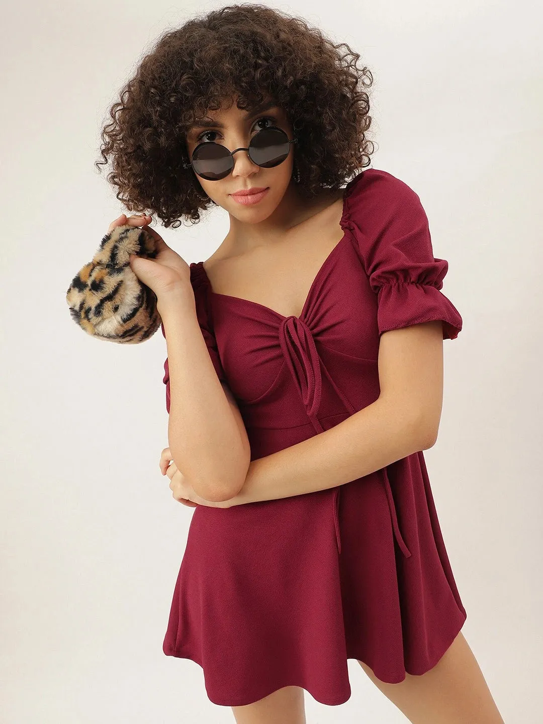 Glam Brocade Puff Sleeve Mini Dress