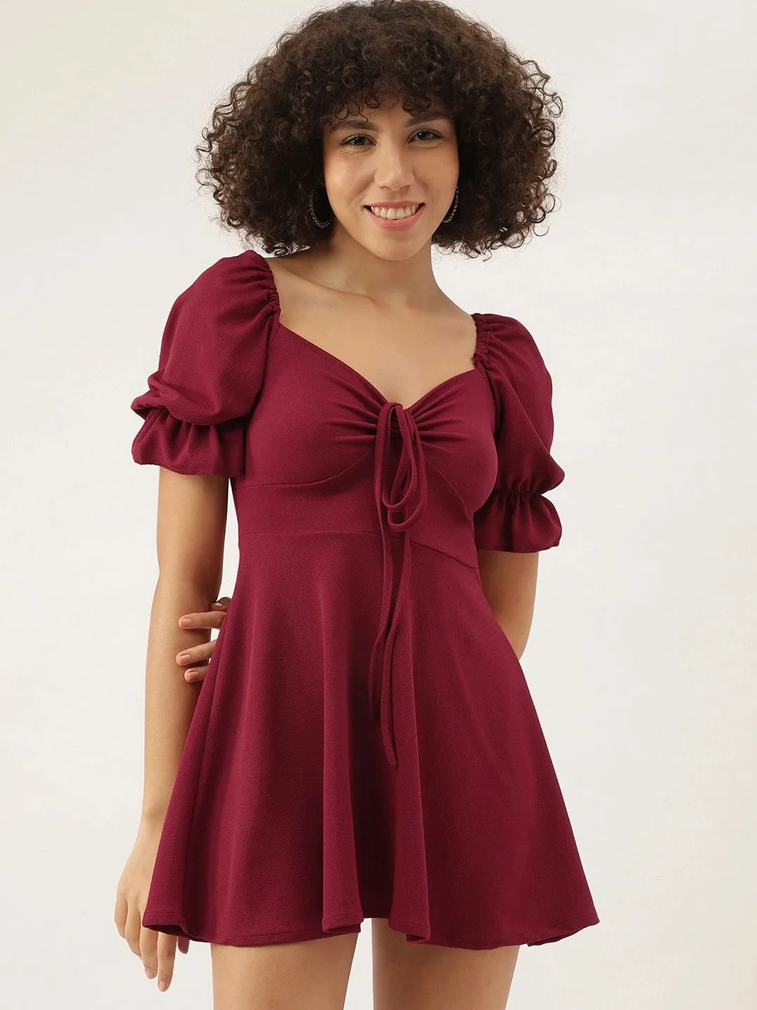 Glam Brocade Puff Sleeve Mini Dress