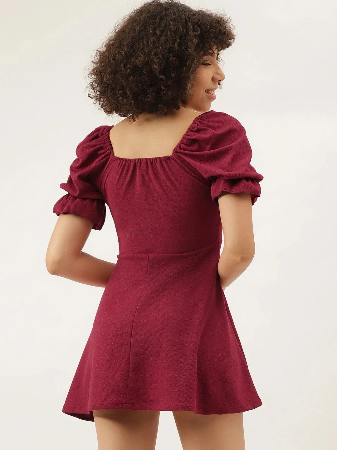Glam Brocade Puff Sleeve Mini Dress