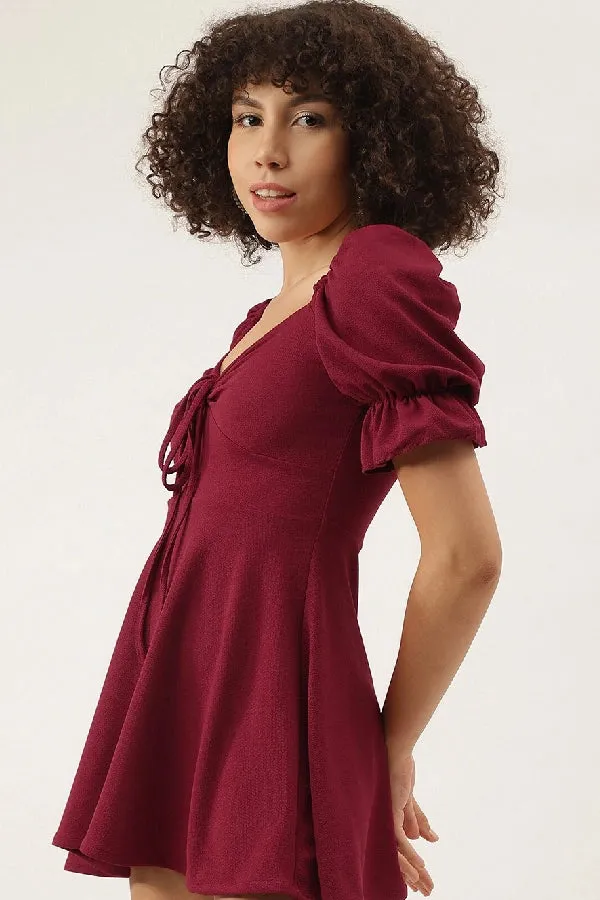 Glam Brocade Puff Sleeve Mini Dress