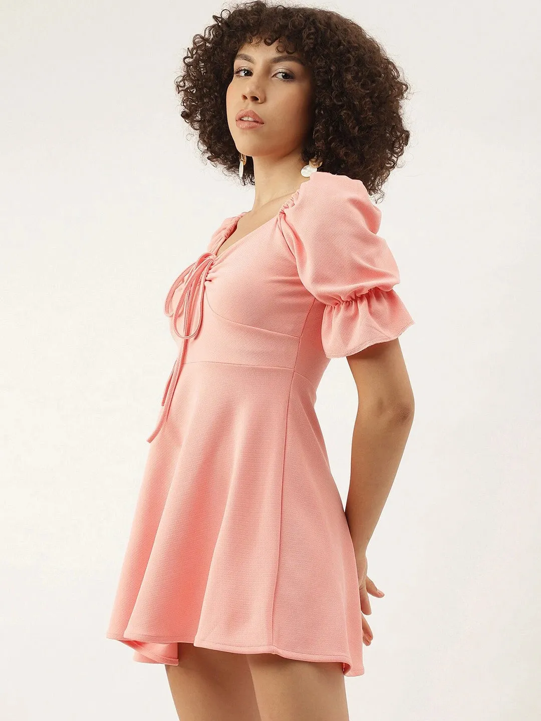 Glam Brocade Puff Sleeve Mini Dress