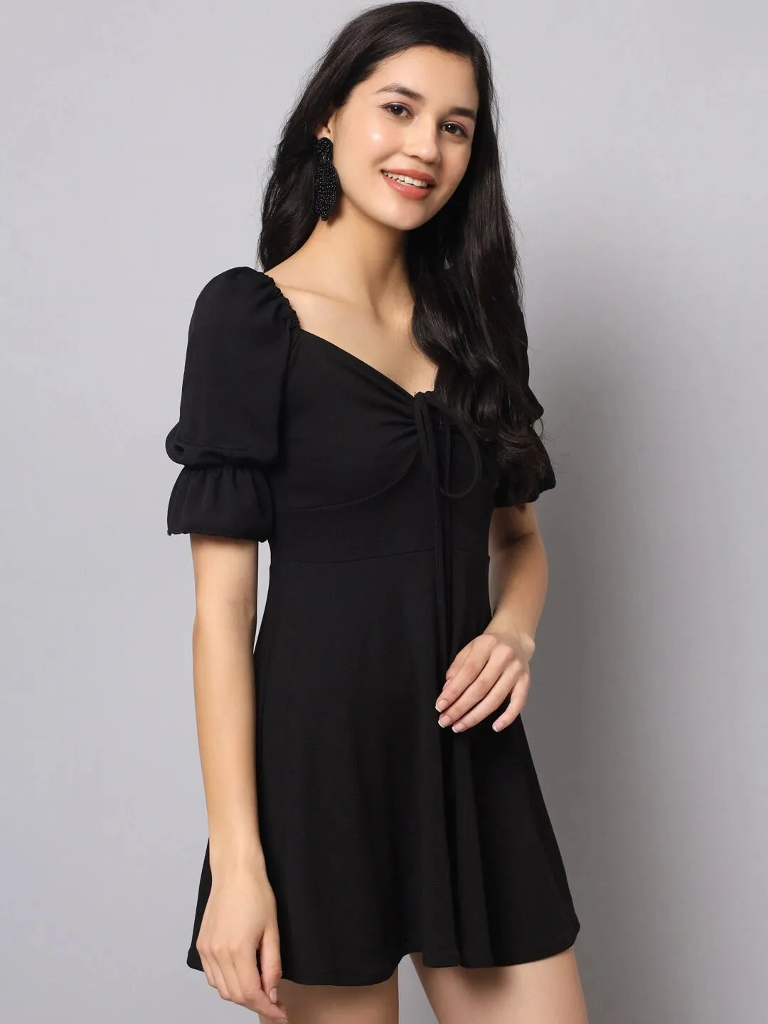 Glam Brocade Puff Sleeve Mini Dress