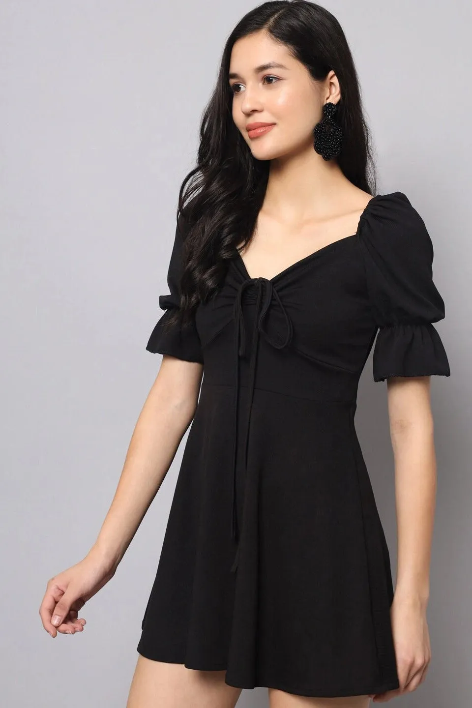 Glam Brocade Puff Sleeve Mini Dress