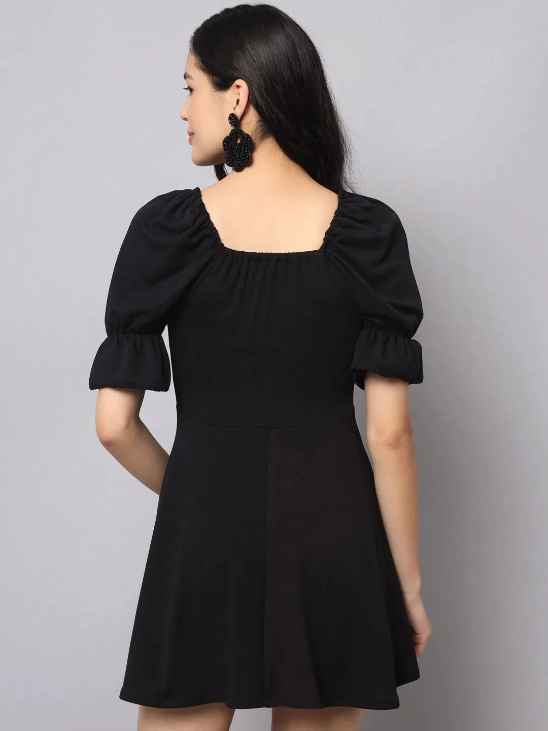 Glam Brocade Puff Sleeve Mini Dress