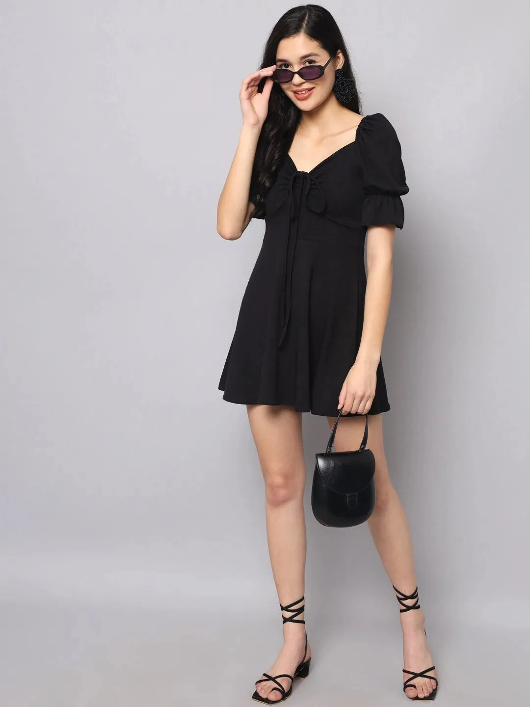 Glam Brocade Puff Sleeve Mini Dress