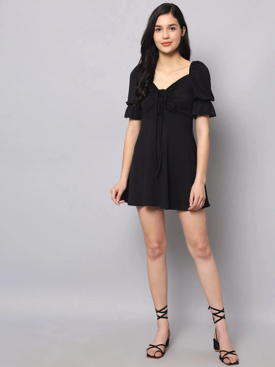 Glam Brocade Puff Sleeve Mini Dress