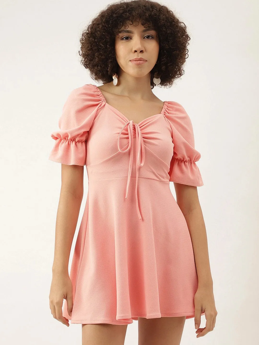 Glam Brocade Puff Sleeve Mini Dress