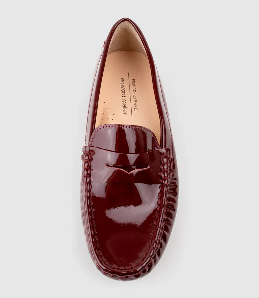 GRACEY Driving Moccasin in Black Cherry Patent