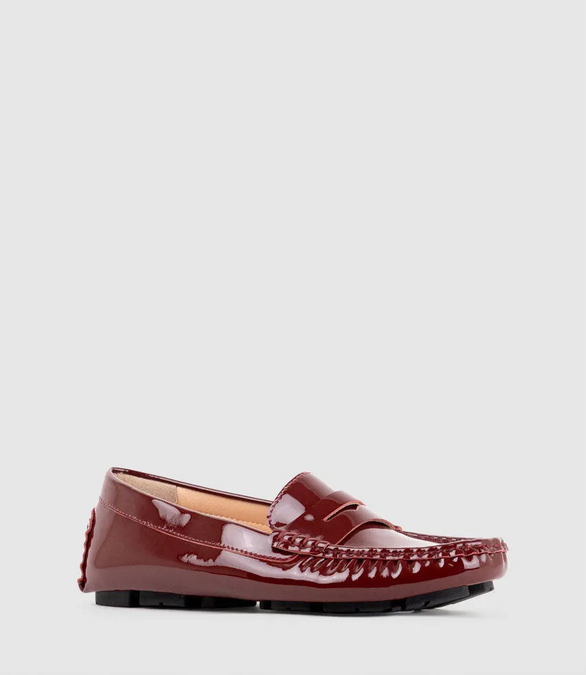 GRACEY Driving Moccasin in Black Cherry Patent