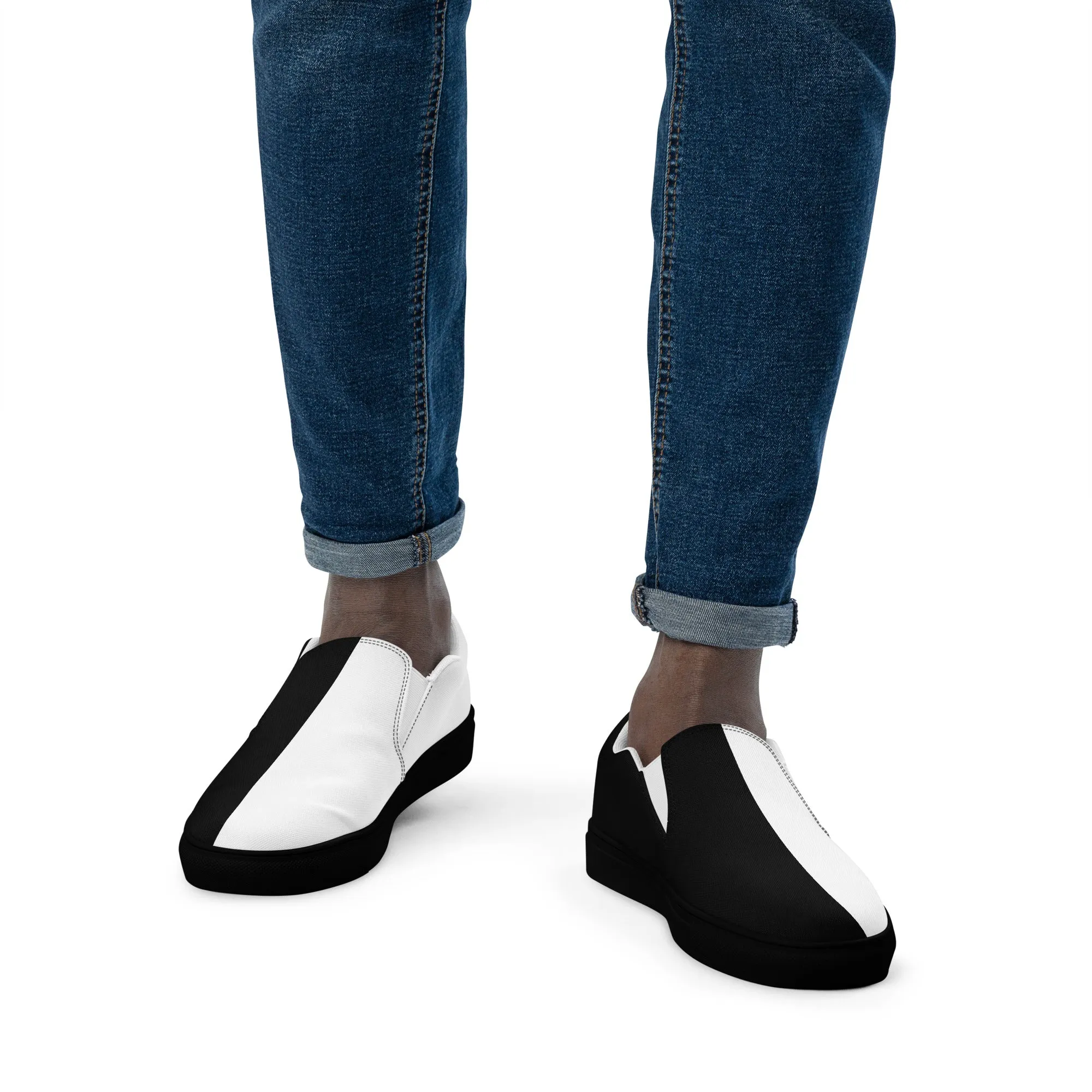 Half Black Half White - Mens Slip-On Canvas Shoes