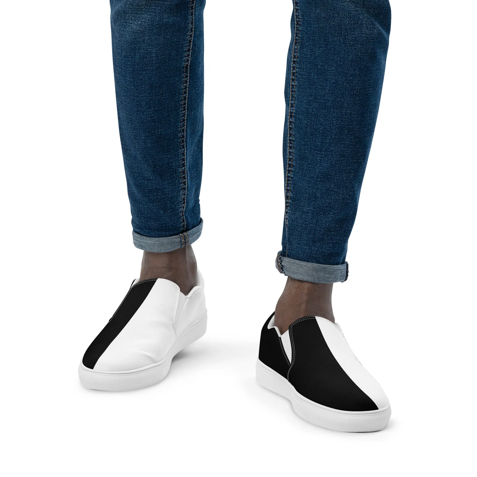 Half Black Half White - Mens Slip-On Canvas Shoes