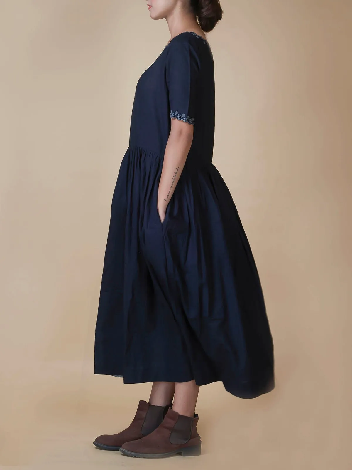 Hand Embroidered Hand Woven Dress Cotton Black