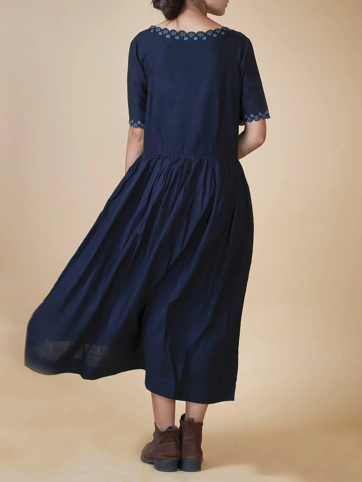 Hand Embroidered Hand Woven Dress Cotton Black