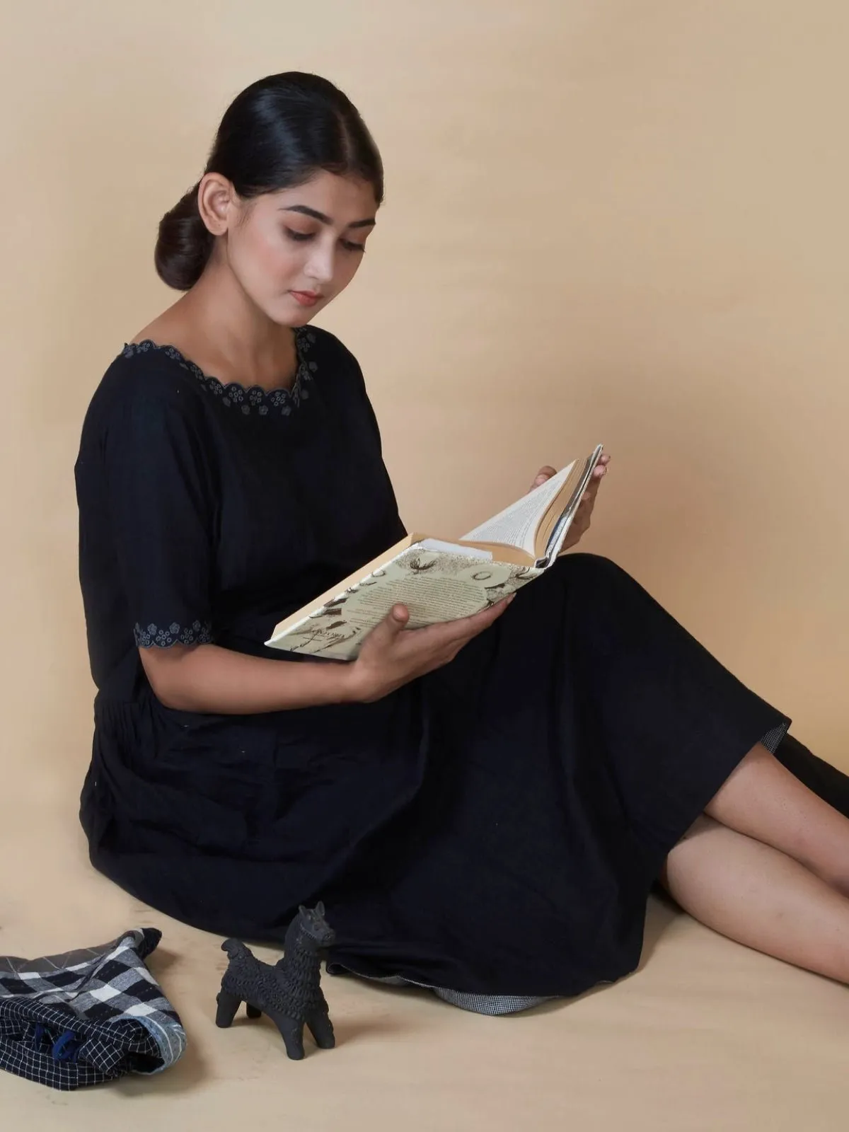Hand Embroidered Hand Woven Dress Cotton Black