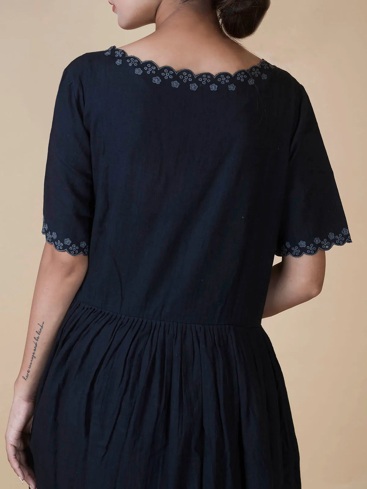 Hand Embroidered Hand Woven Dress Cotton Black