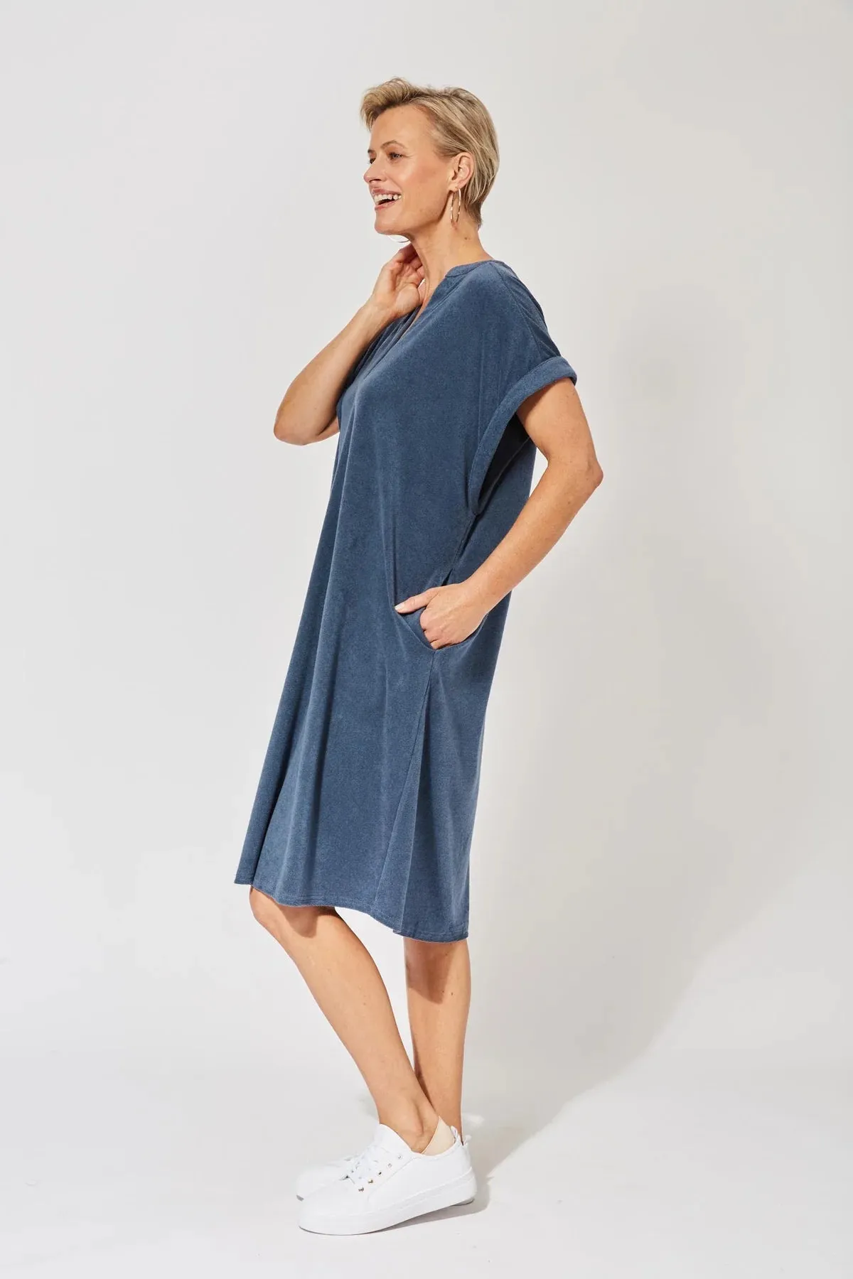 Haven Maluku towelling holiday dress Indigo