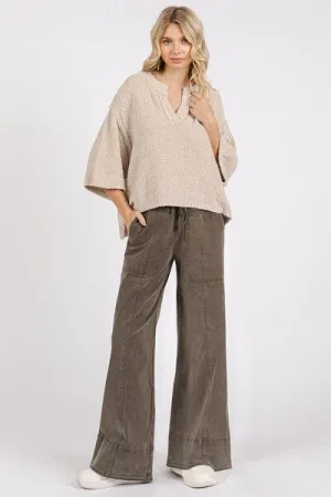 Hazel Blues® |  Mittoshop Mineral Wash Elastic Wide Leg Pants