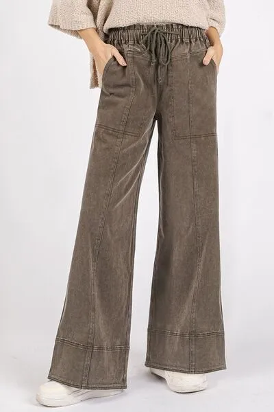 Hazel Blues® |  Mittoshop Mineral Wash Elastic Wide Leg Pants