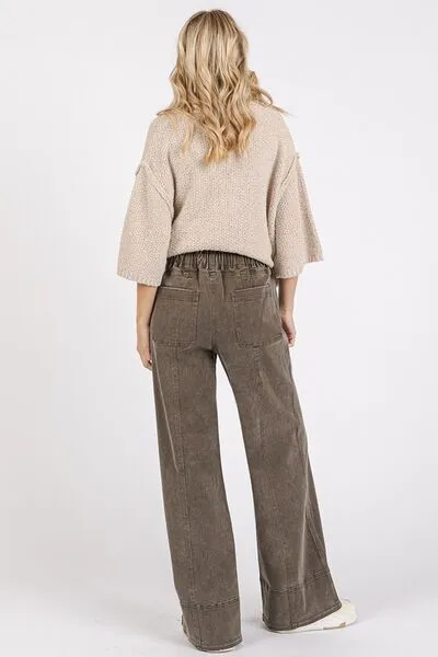 Hazel Blues® |  Mittoshop Mineral Wash Elastic Wide Leg Pants
