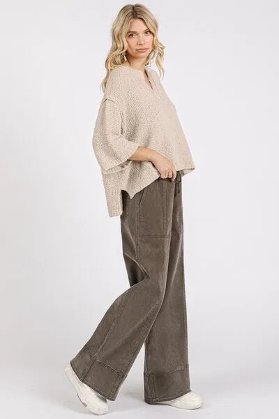 Hazel Blues® |  Mittoshop Mineral Wash Elastic Wide Leg Pants