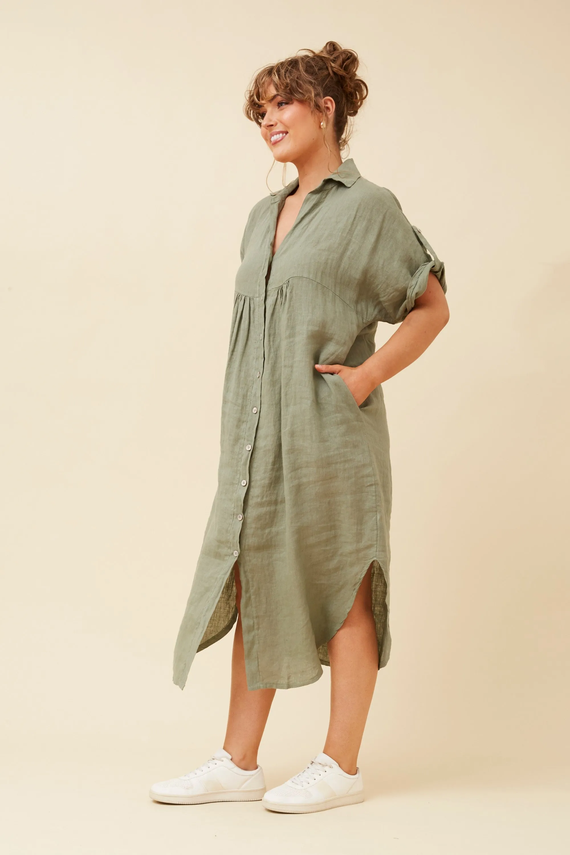 HAZELINA LINEN SHIRT DRESS