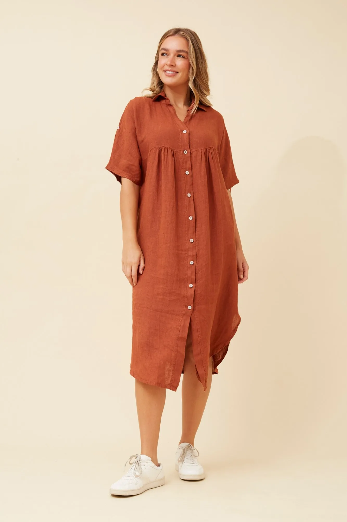 HAZELINA LINEN SHIRT DRESS