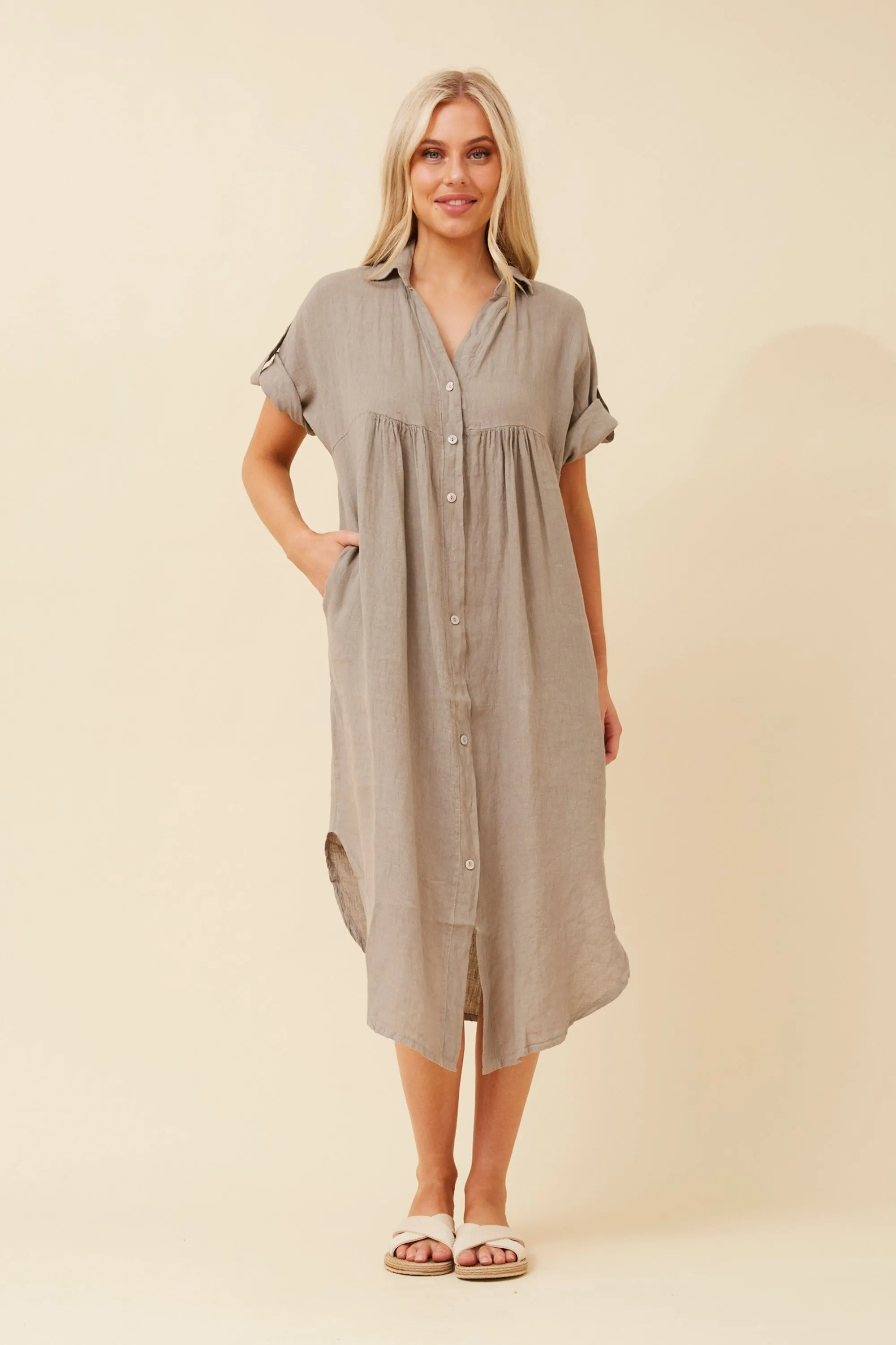 HAZELINA LINEN SHIRT DRESS