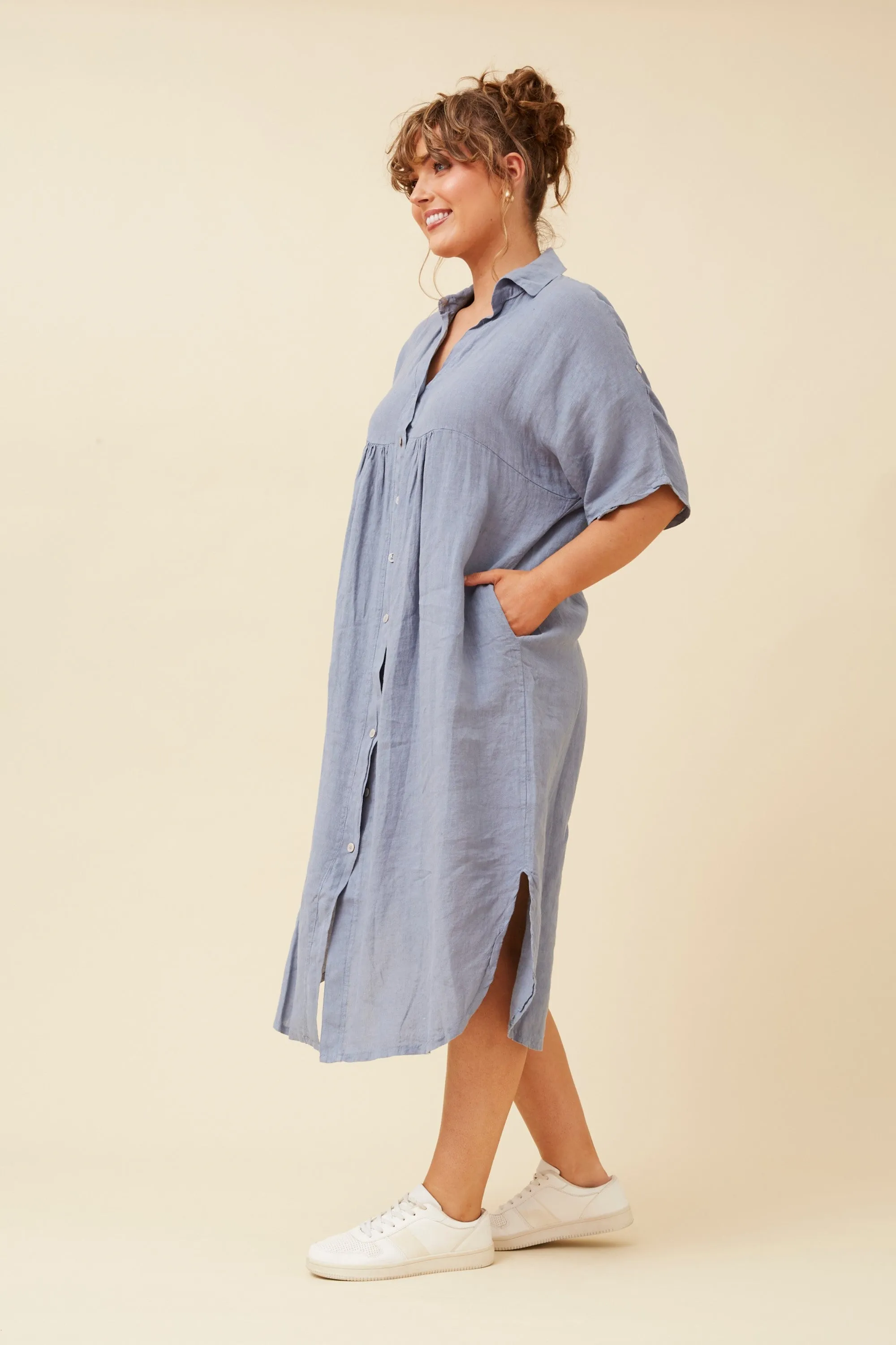 HAZELINA LINEN SHIRT DRESS