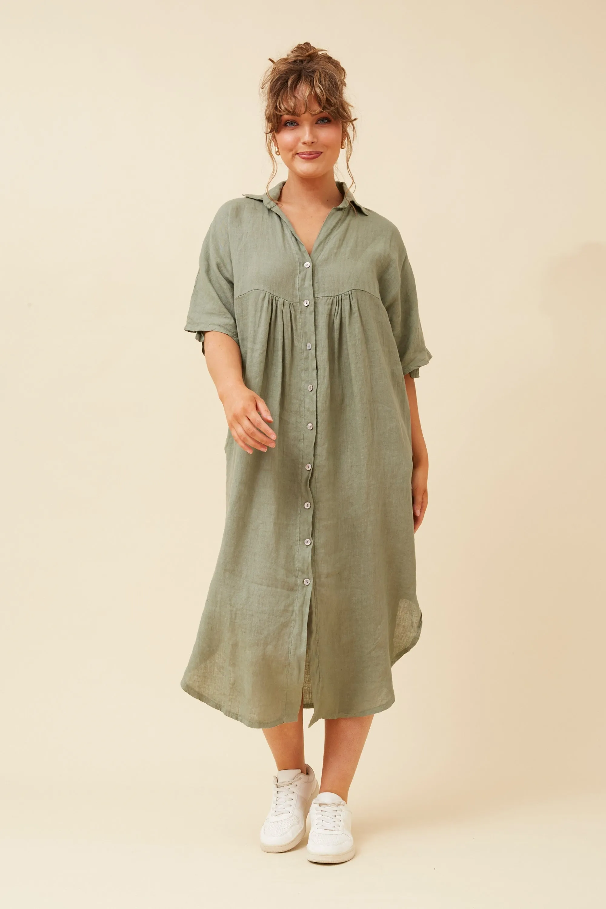 HAZELINA LINEN SHIRT DRESS