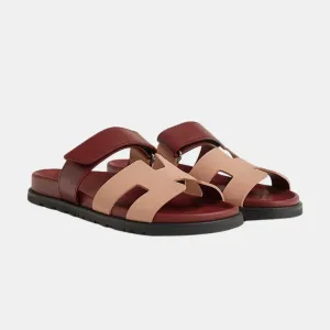 Hermes Chypre Sandals Peige Perlino and Red H