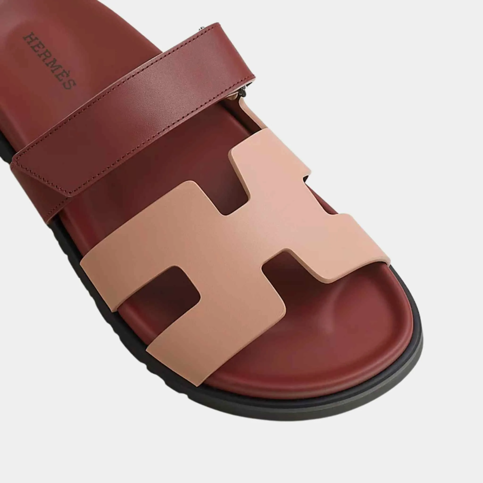 Hermes Chypre Sandals Peige Perlino and Red H