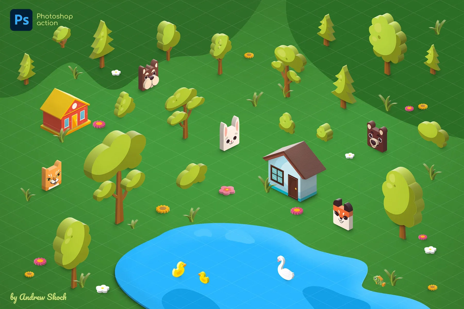 Isometric illustration Photoshop action