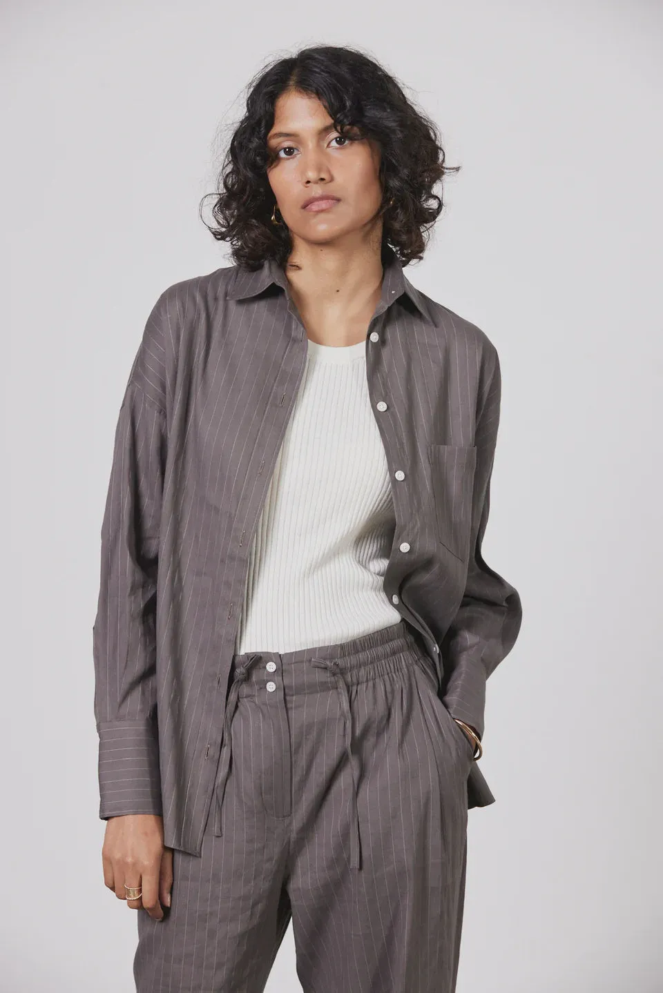Jacque Shirt Deep Taupe/Ecru Stripe