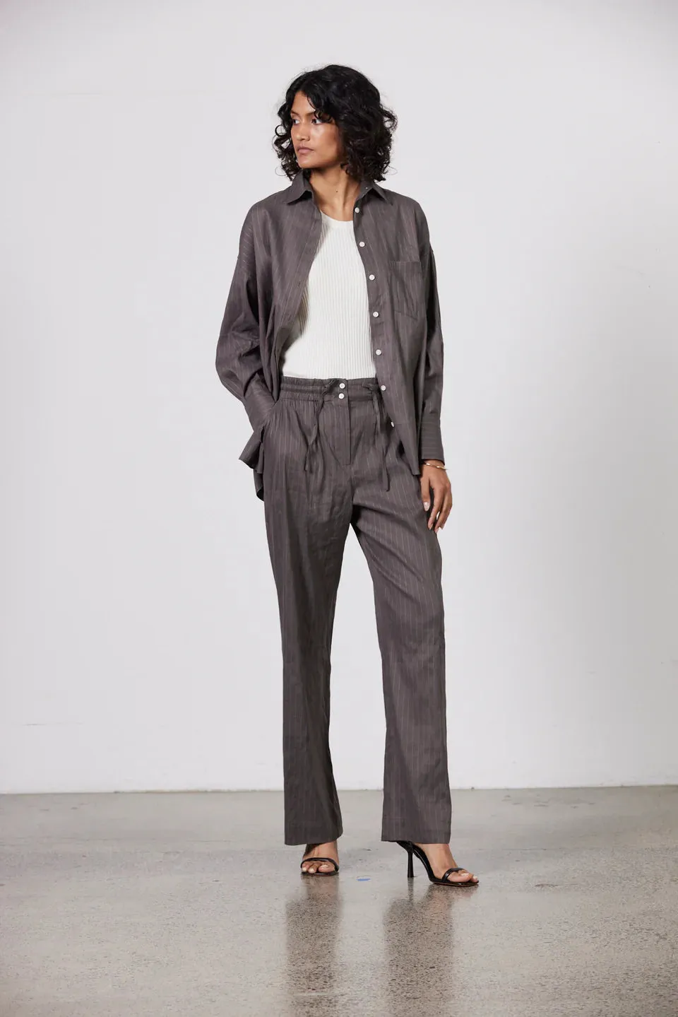 Jacque Shirt Deep Taupe/Ecru Stripe