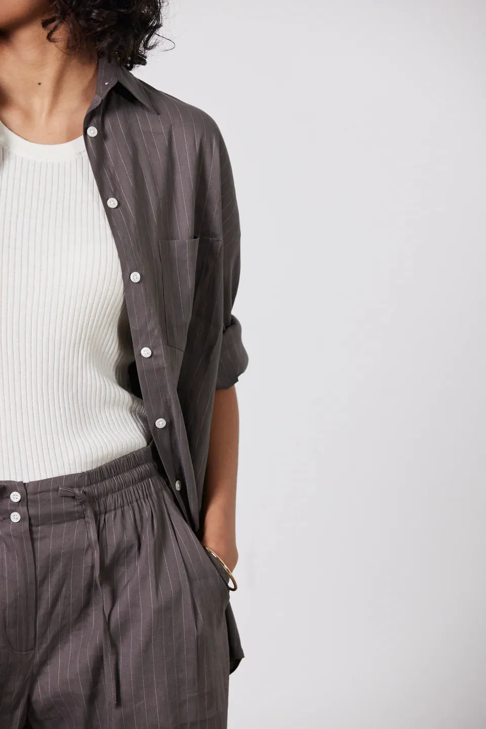 Jacque Shirt Deep Taupe/Ecru Stripe