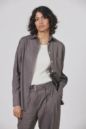 Jacque Shirt Deep Taupe/Ecru Stripe