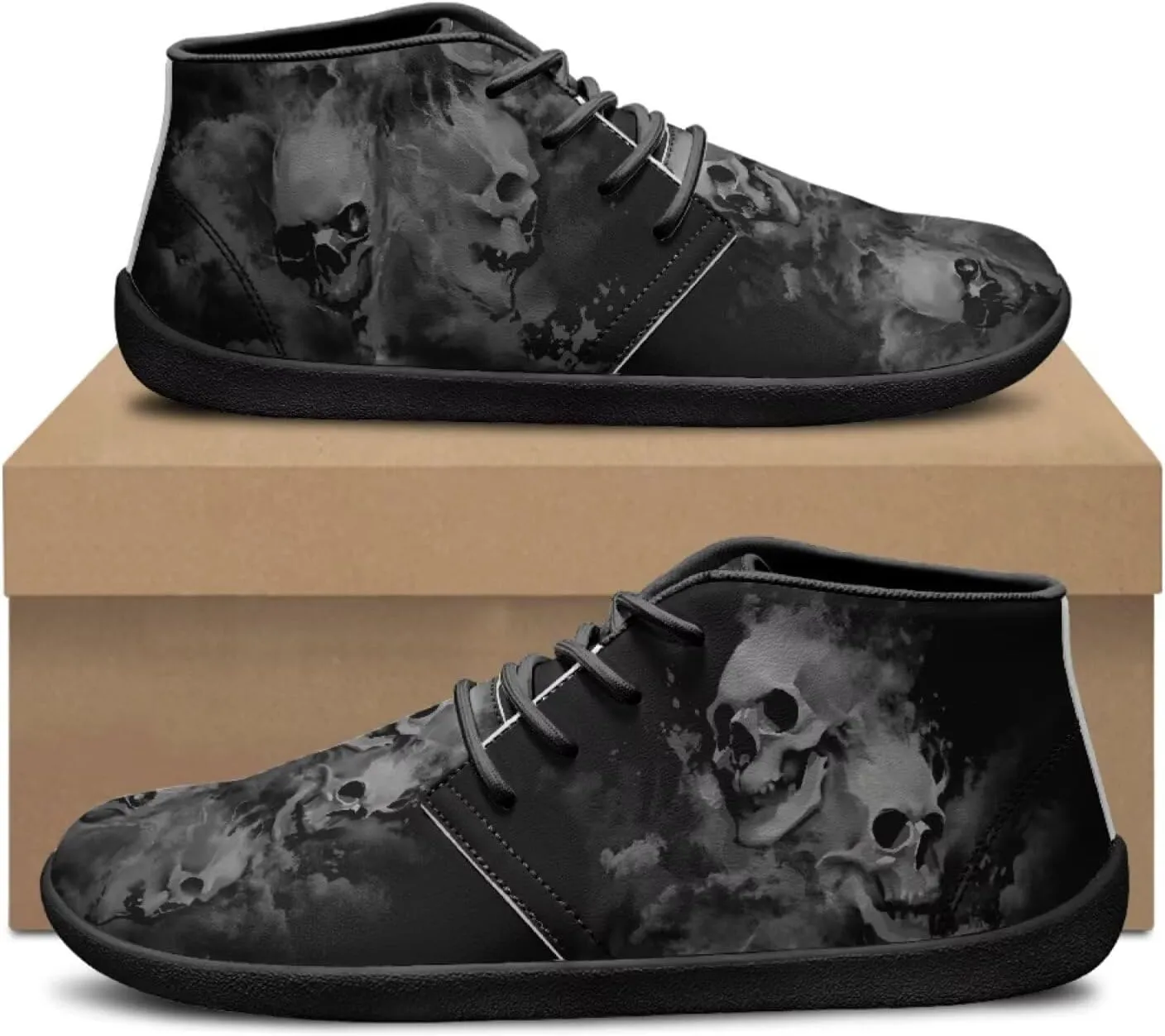 Jeiento Men's Gothic Skull Walking Shoes Wide Toe Barefoot Shoes Zero Drop Casual Sneakers
