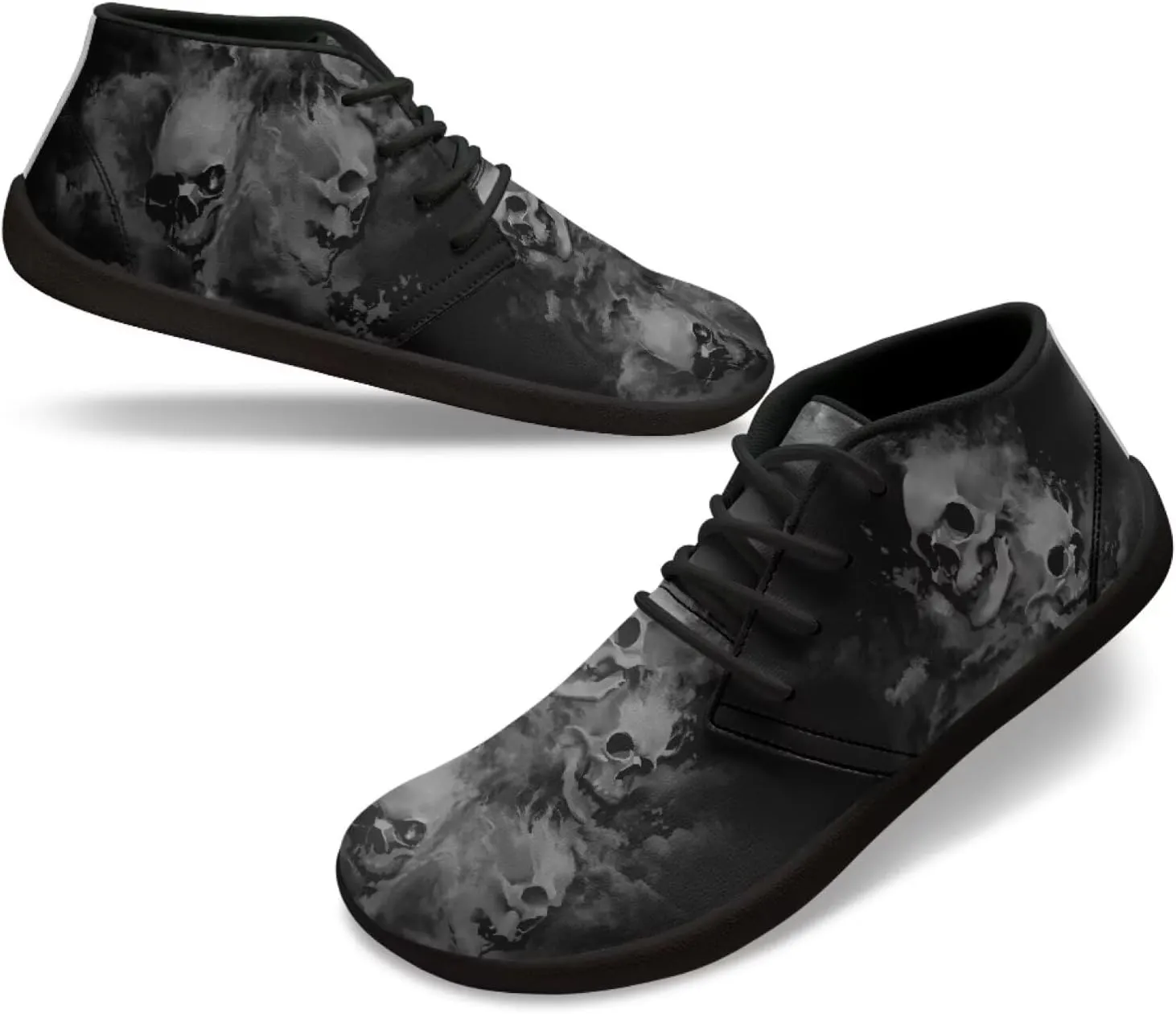 Jeiento Men's Gothic Skull Walking Shoes Wide Toe Barefoot Shoes Zero Drop Casual Sneakers