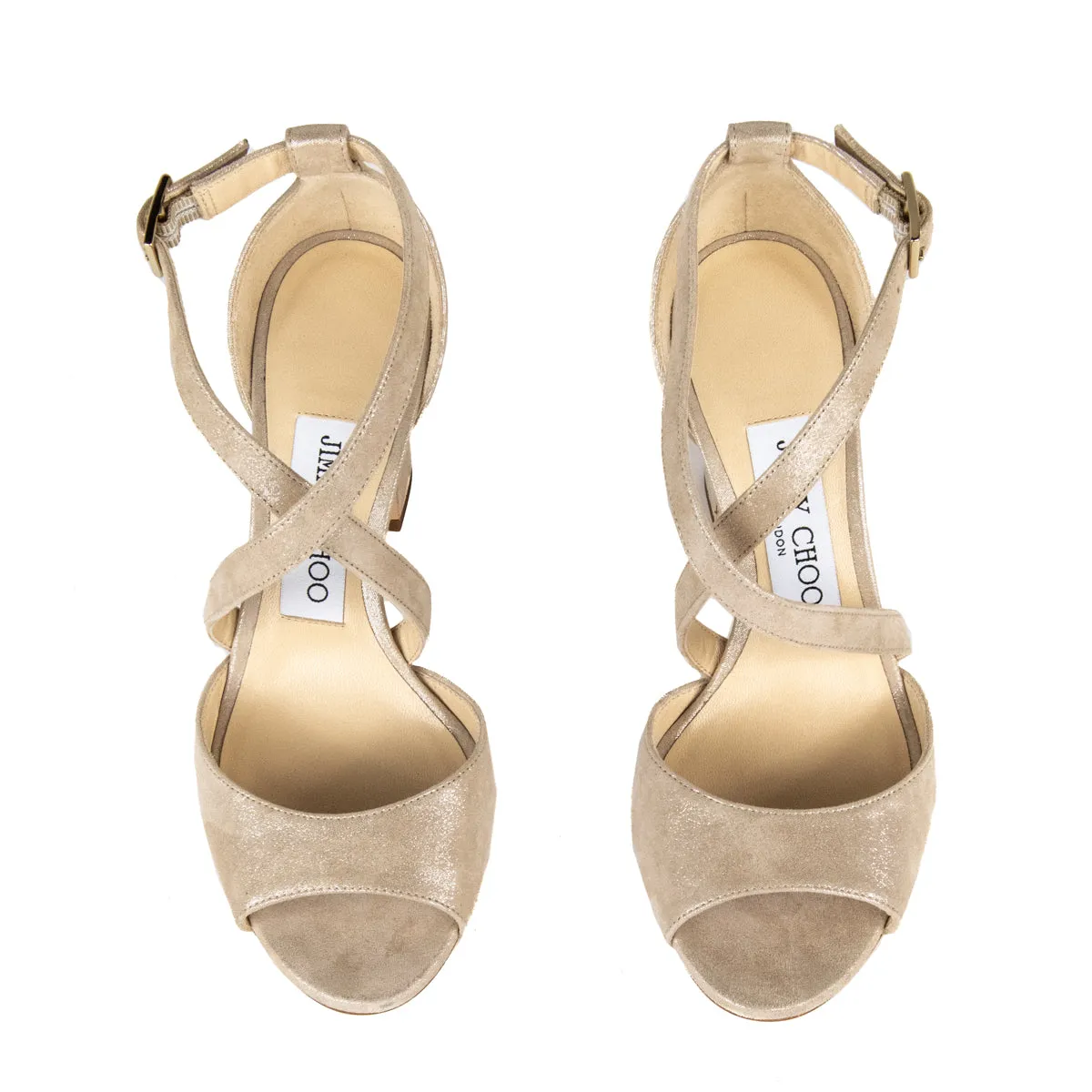 Jimmy Choo Sand Shimmer Suede Carrie Ankle Strap Sandals Size US 5 | EU 35