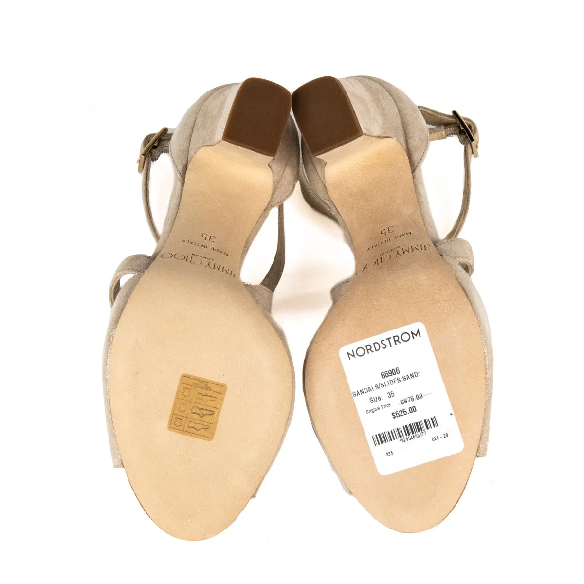 Jimmy Choo Sand Shimmer Suede Carrie Ankle Strap Sandals Size US 5 | EU 35
