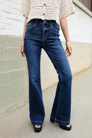 Judy Blue High Rise Trouser Flare Dark Wash Denim Jeans - Online Only!