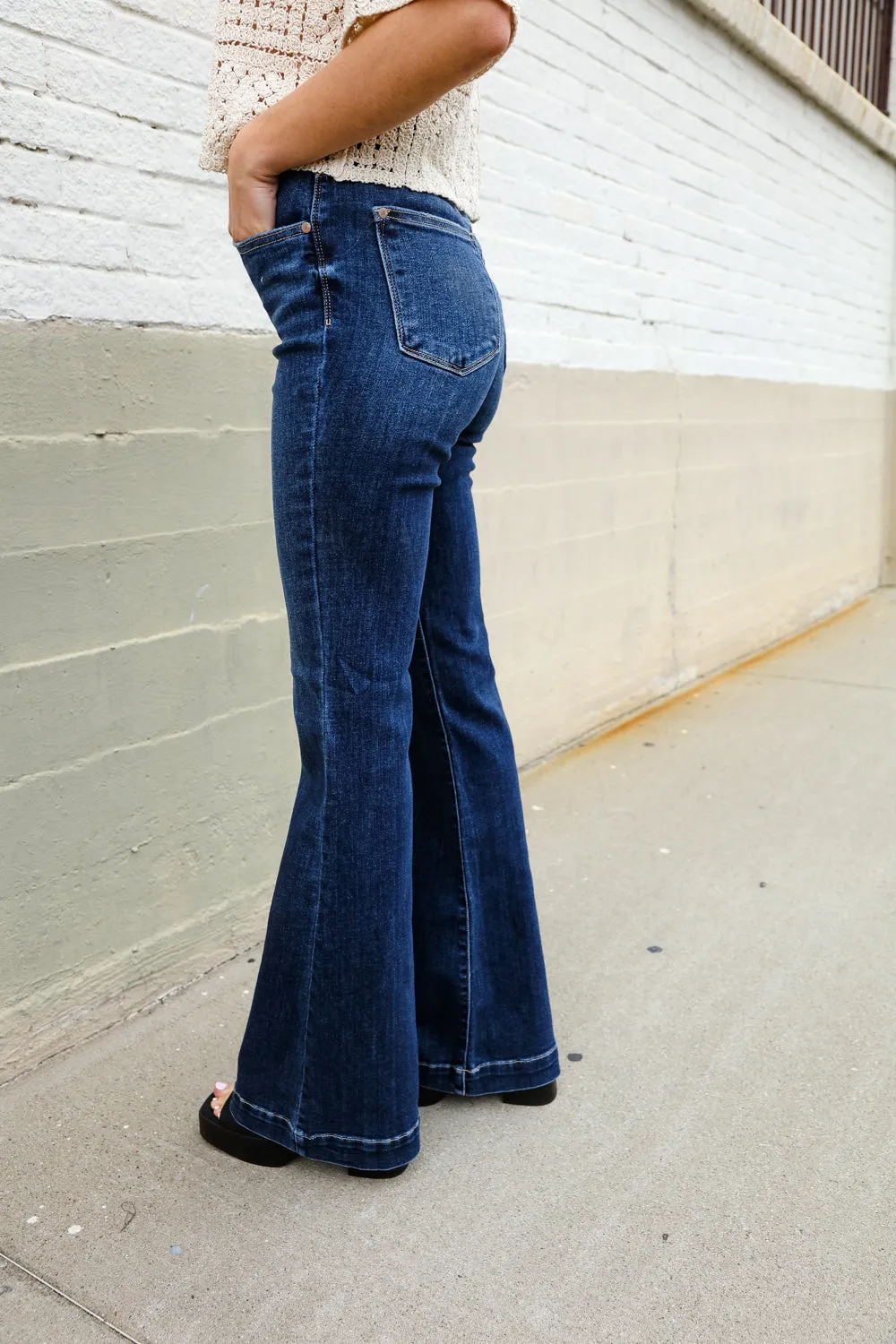 Judy Blue High Rise Trouser Flare Dark Wash Denim Jeans - Online Only!