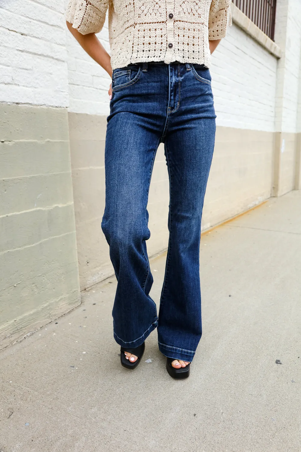 Judy Blue High Rise Trouser Flare Dark Wash Denim Jeans - Online Only!