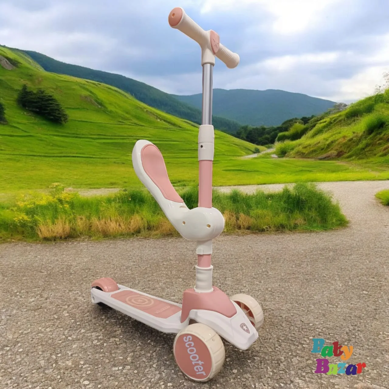 Kid Scooty 2 in 1 With Adjustable Seat With Light - Light Pink